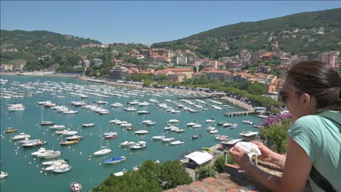 lerici liguria italy beautiful view of the bay a woman in italy