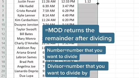 How to use the MOD function to calculate time values