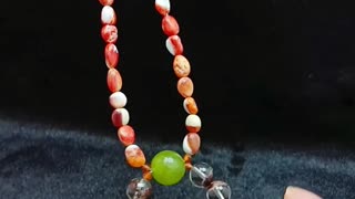 Red spiny oyster and black Ghost phantom quartz with Prehnite faceted Garnet gemstone