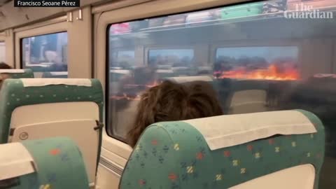 Spain wildfires: Train passengers stunned after flames spotted out either window