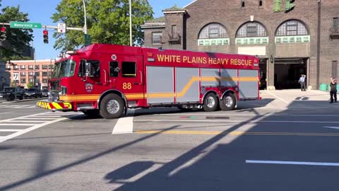 White plains FD Rescue 88 returning to headquarters from a Call.