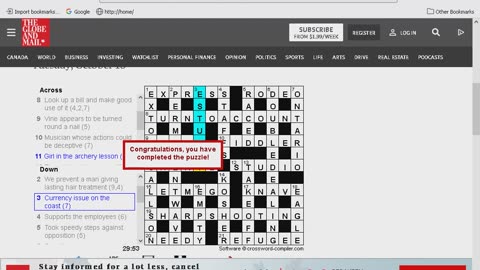 👍 Oct. 10, 2023 - Globe and Mail Cryptic Crossword
