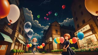 Dreamy Balloon Adventure: Lofi Chibi Girl in a Colorful World