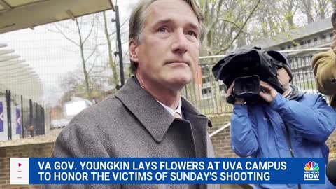 Gov. Youngkin Tears Up After Laying Flowers For UVA Shooting Victims