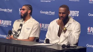 LeBron James and Anthony Davis addressing the media after the Lakers beat the Warriors