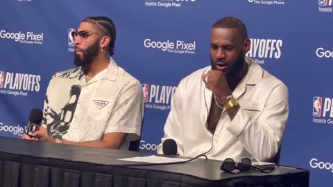 LeBron James and Anthony Davis addressing the media after the Lakers beat the Warriors