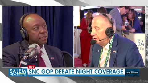 Mike Talks With United States Senator Tim Scott In The Spin Room At The Debate Last Night.