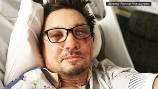 Actor Jeremy Renner shares first photo since snowplow accident