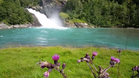 waterfall in morkidsdalen park skjolden norway