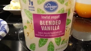 Eating Kroger Blended Vanilla Lowfat Yogurt, Dbn, MI, 11/21/23