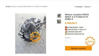 Moteur complet IVECO DAILY 2.3 F1AGL411U EURO 6