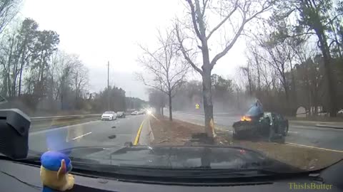 Dashcam video shows fleeing suspect in Powder Springs that ended in a fiery crash