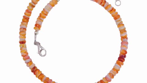 Orange spiny oyster roundle beads with 925 silver beads pendant necklace One of a Kind Boho