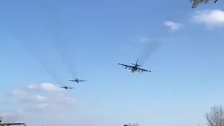 Two pairs of Su-25 Russian Aerospace Forces somewhere in the SMO zone.