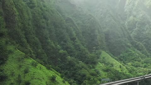 An Elevated Highway In The Mountain Valley In Hawaii.