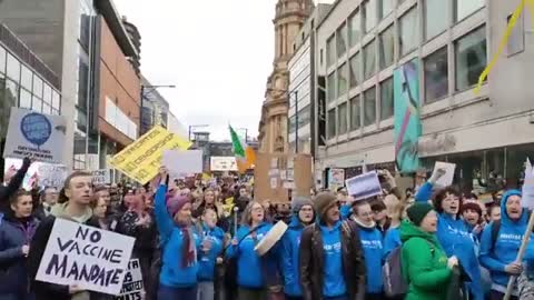 Manchester, England: Vaccine passport protest/freedom rally Jan. 22, 2022