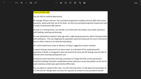 ST4.Talk to a 64 year old man with secondary MS who was admitted with aspiration pneumonia
