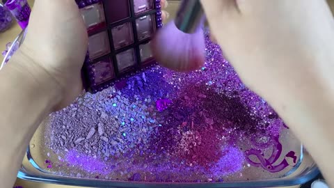 Purple slime. /Mixing makeup and glitter into clear slime most satisfying slime