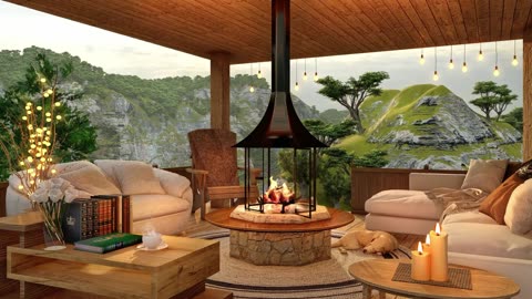 Spring Mountain Ambience ASMR Cozy Nature Fireplace & Bird Sounds | Deep Sleep, Relax, Focus