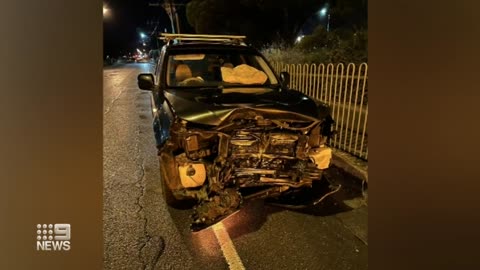 Shocking video shows semi-trailer tyres fly off, smashing into another car | 9 News Australia