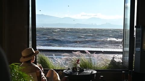 Relax Chilling Cool Coffee Time Window Front The Windy Beach Short 12