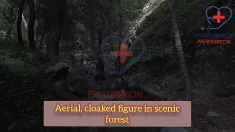 Aerial, cloaked figure in scenic forest