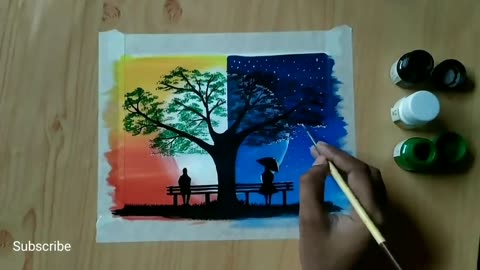 Beautiful Poster Color Acrylic Day&Night Couple Painting