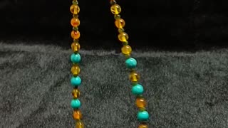 Natural turquoise and amber smooth beads with Tourmaline Rubellite Apyrite 3mm beads