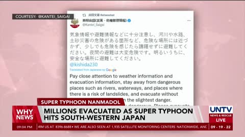 Millions evacuated as super typhoon hits South-Western Japan