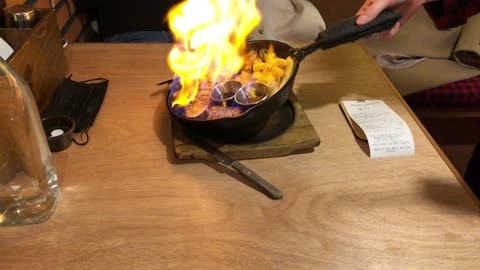 Fire show at pork belly restaurant in Korea