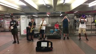 Full jazz band guys subway station