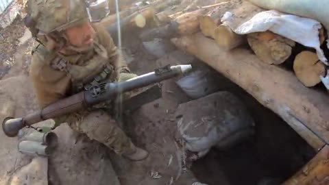 Ukrainians Firing RPGs at Russians from Front-Line Trenches