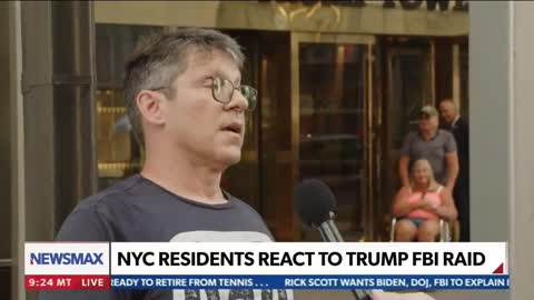 Leftist outside Trump Tower in support of FBI raid of Trump makes a fool of himself on Live TV