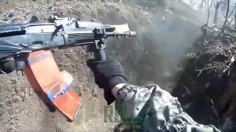 Russian soldier fighting in Ukrainian trench