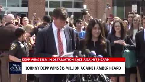 Johnny Depp's lawyers Camille Vasquez and Ben Chew speak outside the courthouse.