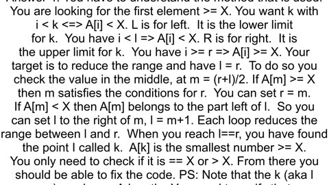 Debug binary search code