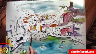 Dreaming of Vernazza Watercolor and Ink Painting