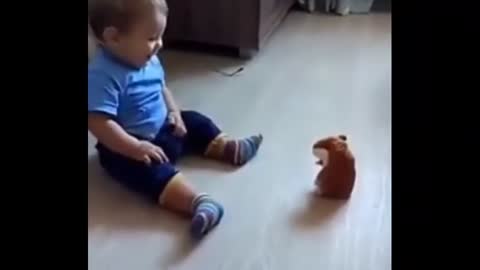 This Baby Just Scared By The Sound Came From His Toy