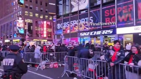 Times Square NYC at the New Year celebration .