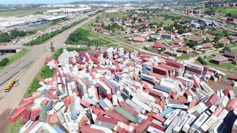 Hundreds of containers washed away by floods in Durban