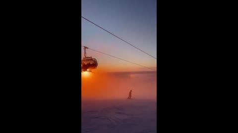 Hazy sunset makes for spectacular evening skiing session #Shorts