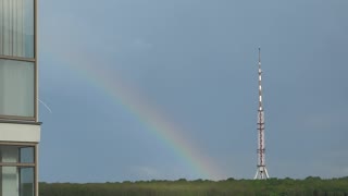 Rainbow near the tower in Kharkiv.