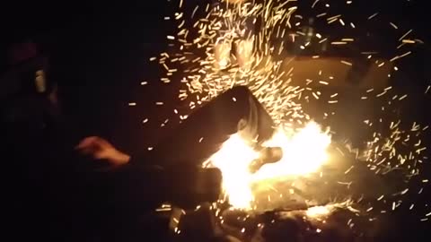 Dancing kid falls into campfire