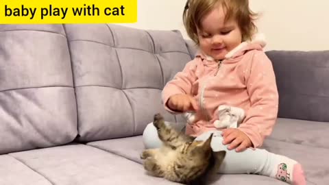 Cute Baby Meets New Baby Kitten for the First Time