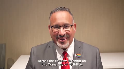 Secretary Cardona replaces his American flag pin with LGBTQ+ pin for "Transgender Day of Visibility"