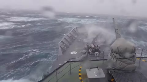 ship in storm on sea