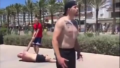 German tourists get wrecked by locals in Spain for doing the Nazi salute