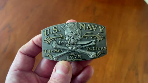 US Navy Jolly Roger The Sea Is Ours Belt Buckle