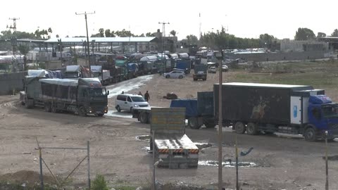 Convoy of aid fuel trucks at Rafah crossing