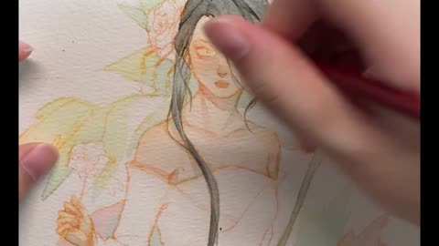 Watercolor painting: The painting is of a beautiful woman, part VI.